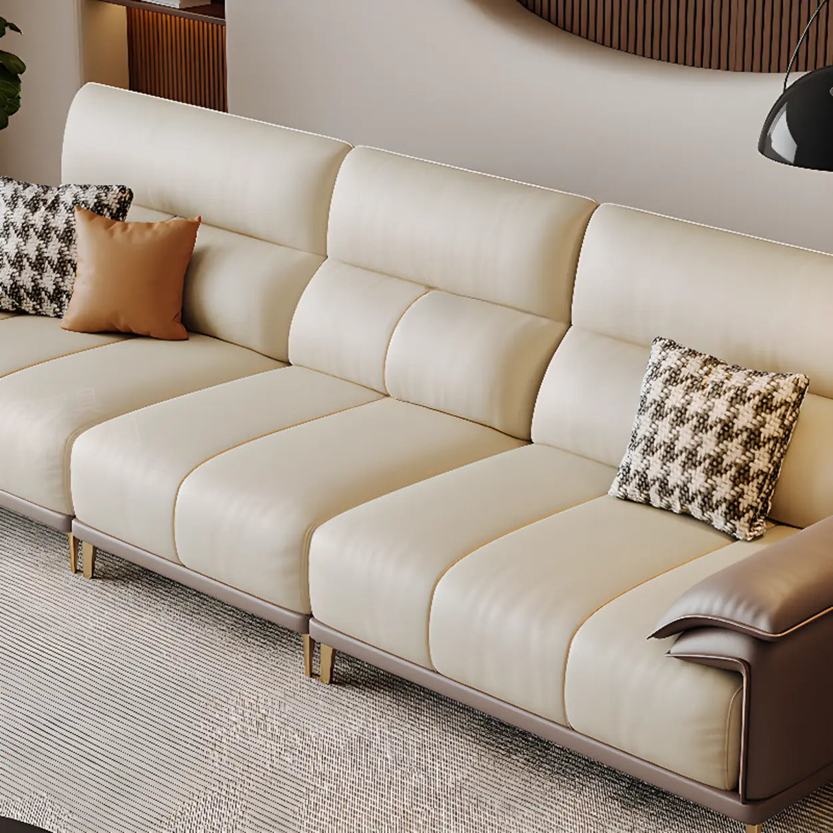 Beige Scratch Resistant Wood Frame Sofa with Arms Image - 5