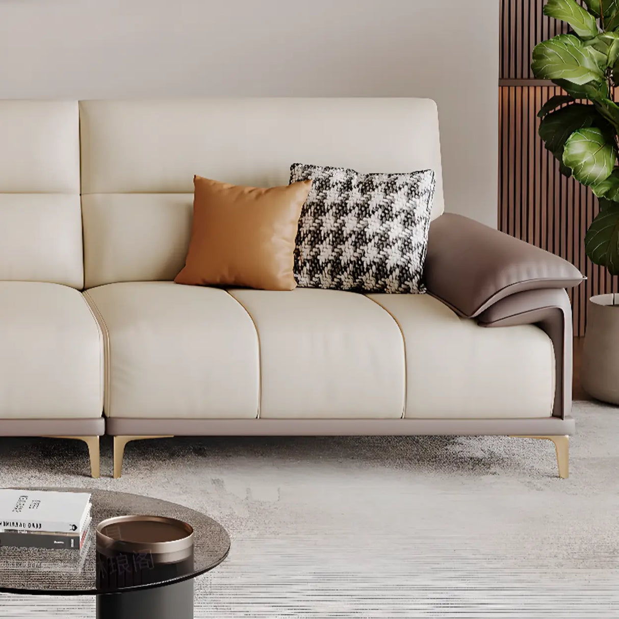 Beige Scratch Resistant Wood Frame Sofa with Arms Image - 6