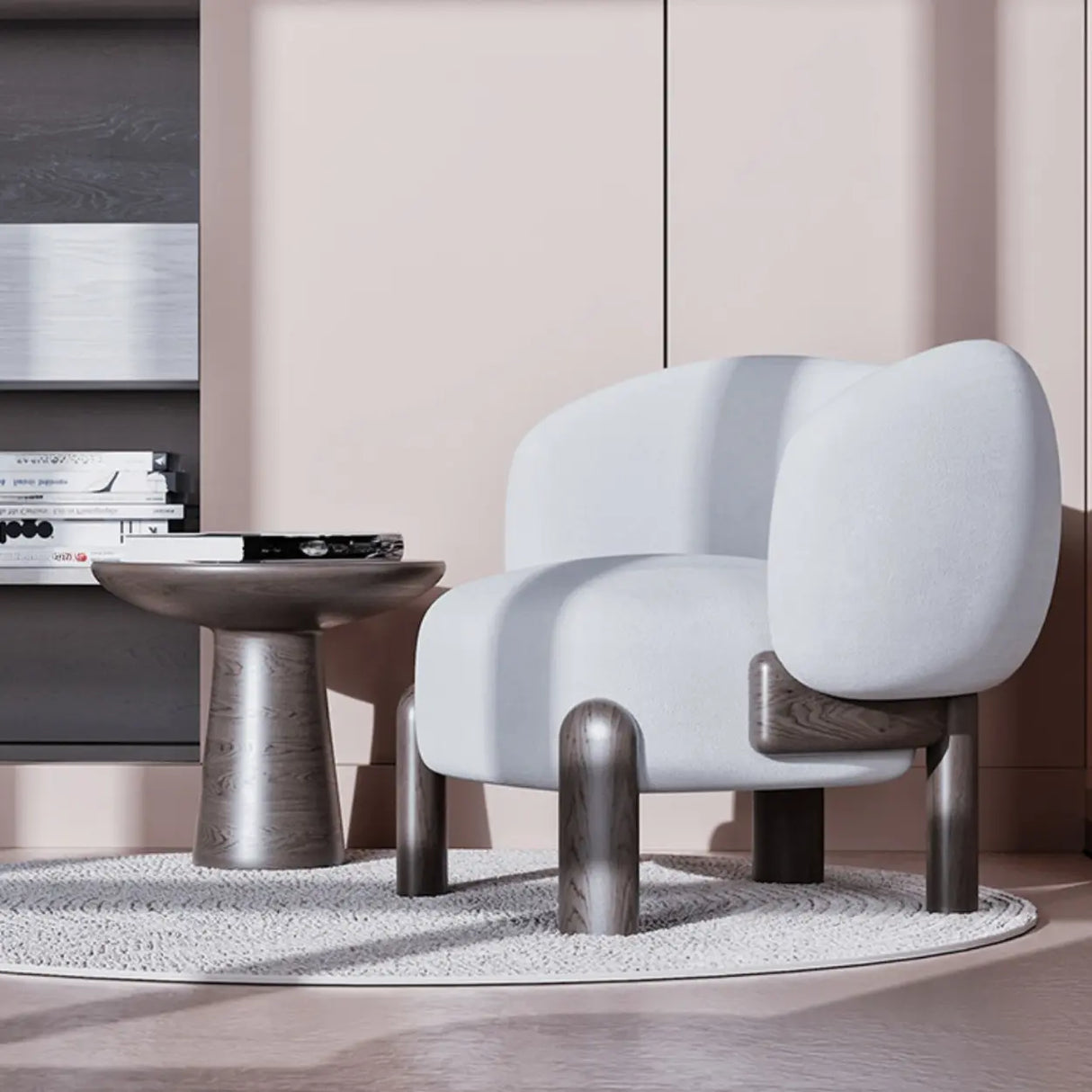 Beige Sherpa Curved Back Sloped Arms Accent Chair Image - 6