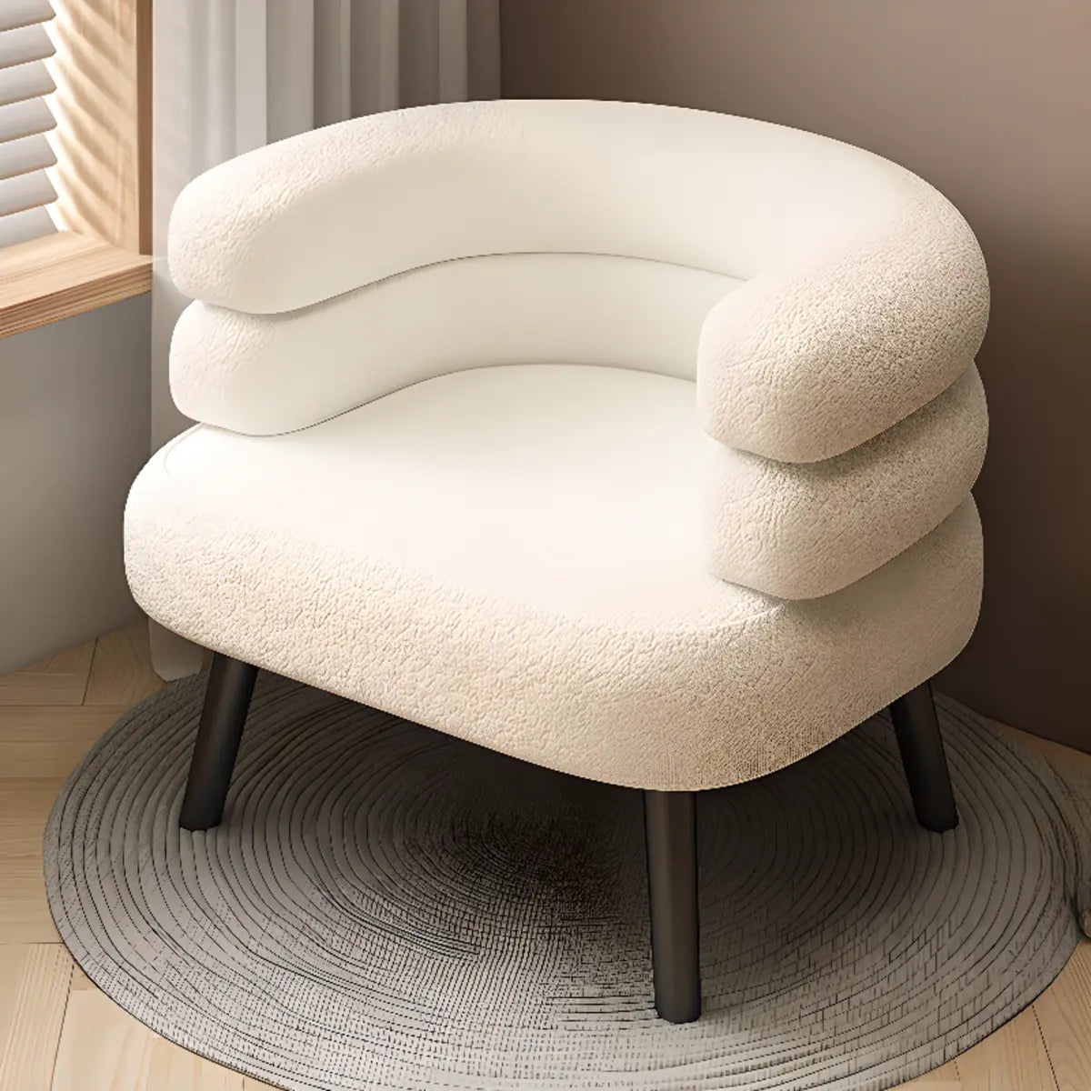 Beige Sherpa Fabric Curved Back Accent Chair with Arms Image - 10