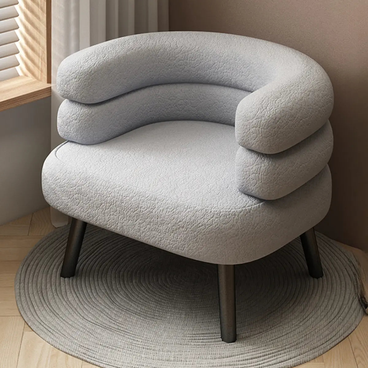 Beige Sherpa Fabric Curved Back Accent Chair with Arms Image - 11