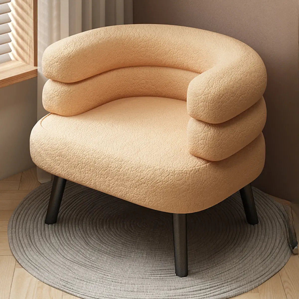 Beige Sherpa Fabric Curved Back Accent Chair with Arms Image - 12