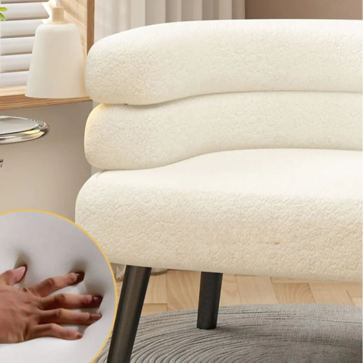 Beige Sherpa Fabric Curved Back Accent Chair with Arms Image - 7