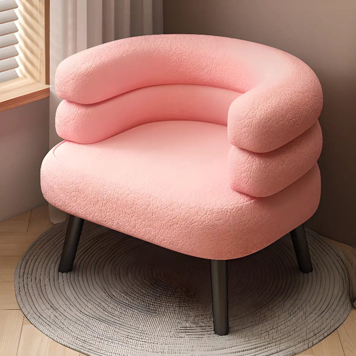 Beige Sherpa Fabric Curved Back Accent Chair with Arms Image - 9