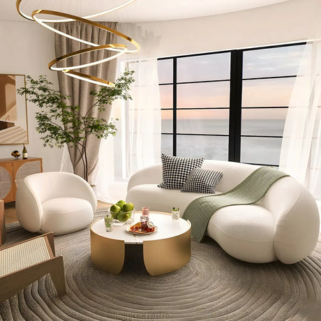 Beige Sherpa Fabric Pillow Memory Foam Seat Fill Sofa Image - 1