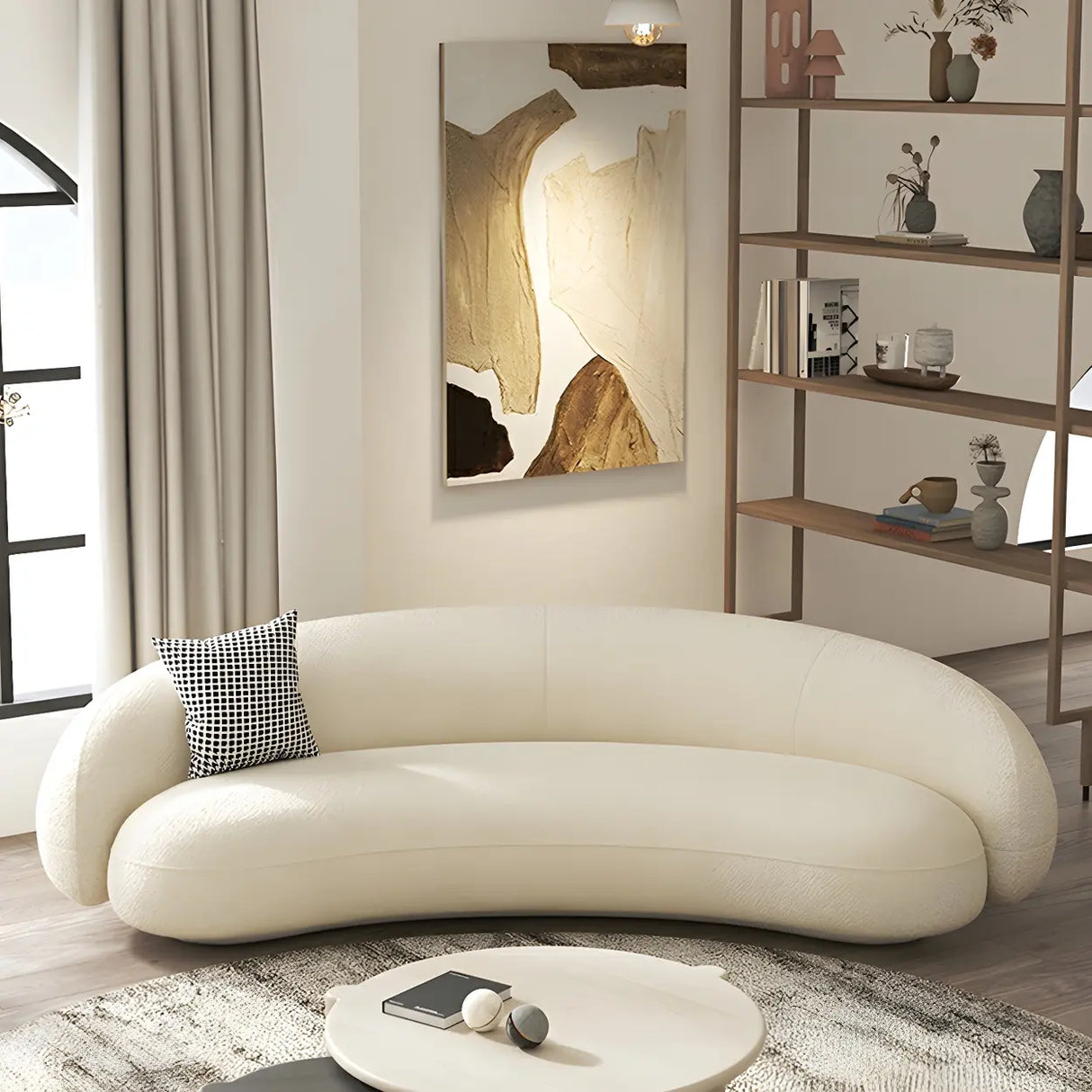 Beige Sherpa Fabric Pillow Memory Foam Seat Fill Sofa Image - 10