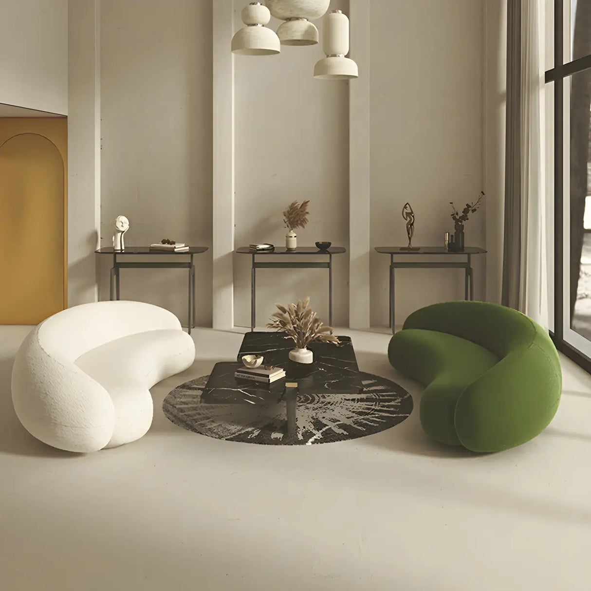 Beige Sherpa Fabric Pillow Memory Foam Seat Fill Sofa Image - 11