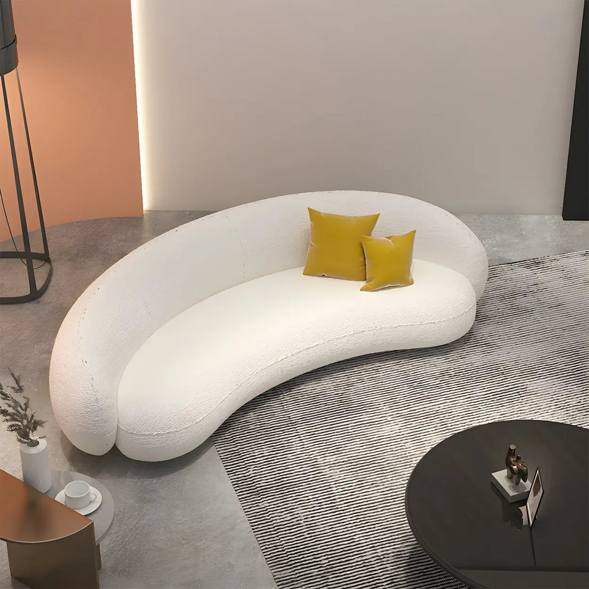 Beige Sherpa Fabric Pillow Memory Foam Seat Fill Sofa Image - 12