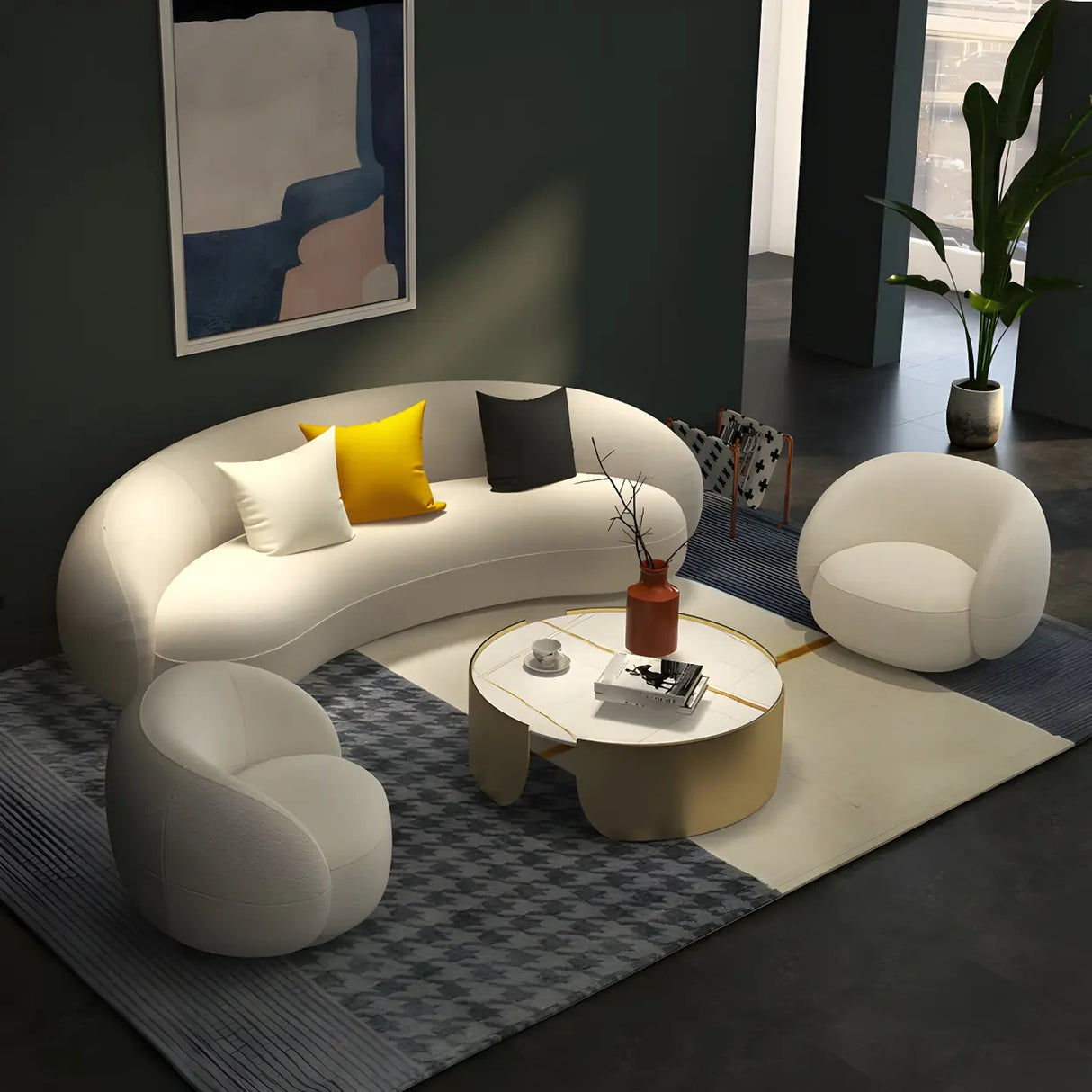 Beige Sherpa Fabric Pillow Memory Foam Seat Fill Sofa Image - 13