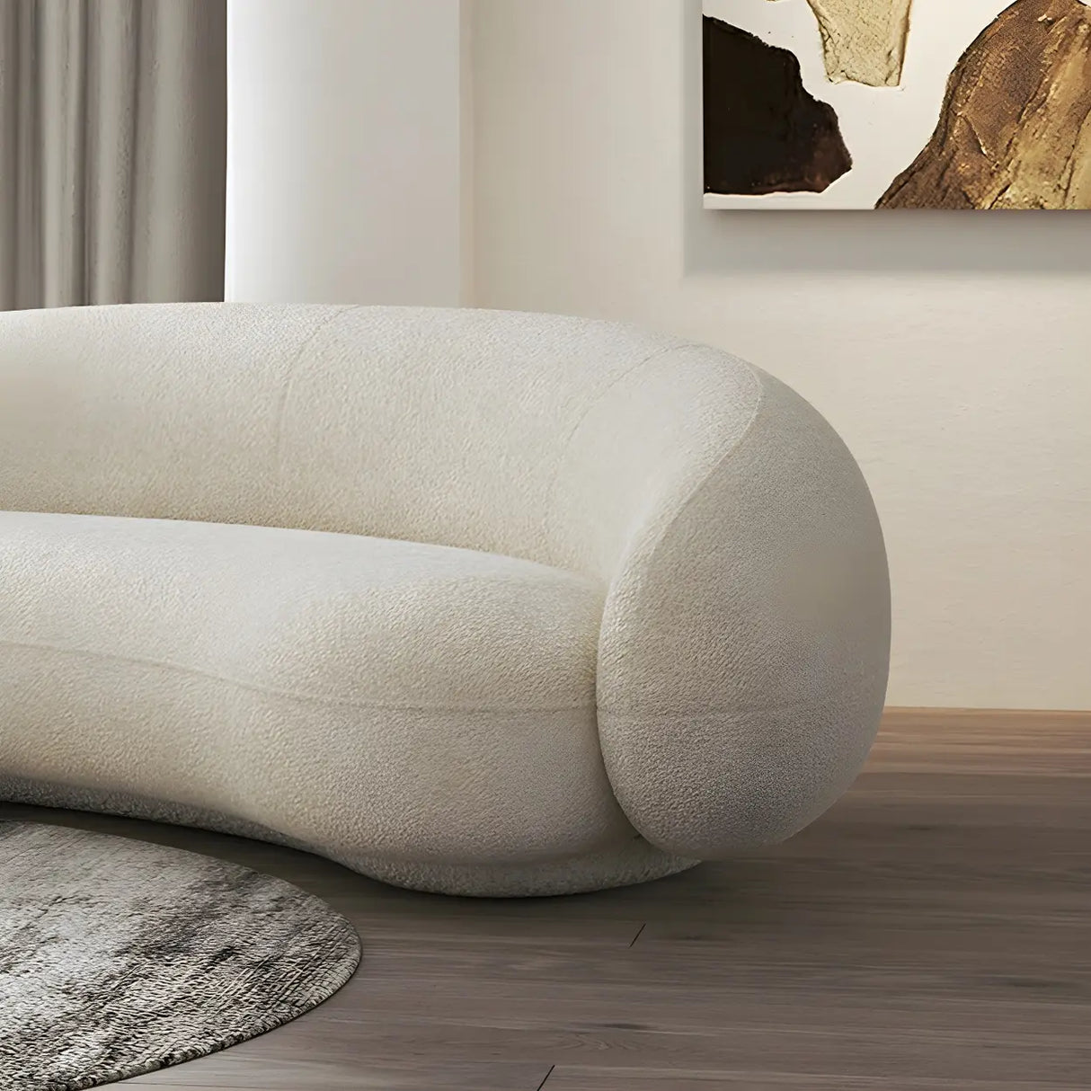 Beige Sherpa Fabric Pillow Memory Foam Seat Fill Sofa Image - 14