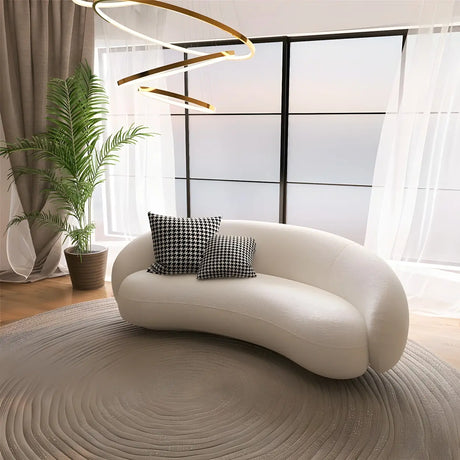 Beige Sherpa Fabric Pillow Memory Foam Seat Fill Sofa Image - 2