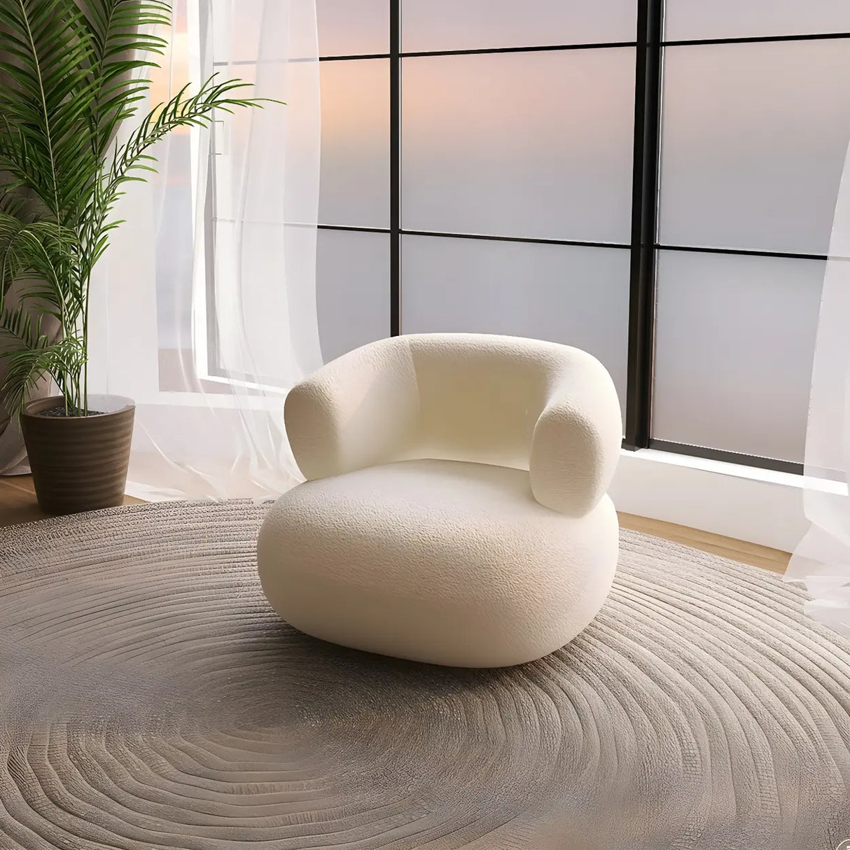 Beige Sherpa Fabric Pillow Memory Foam Seat Fill Sofa Image - 3