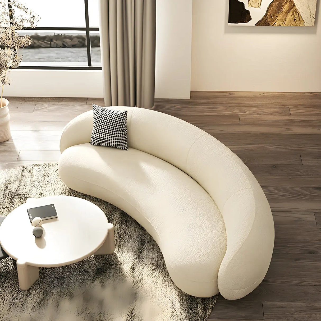 Beige Sherpa Fabric Pillow Memory Foam Seat Fill Sofa Image - 4