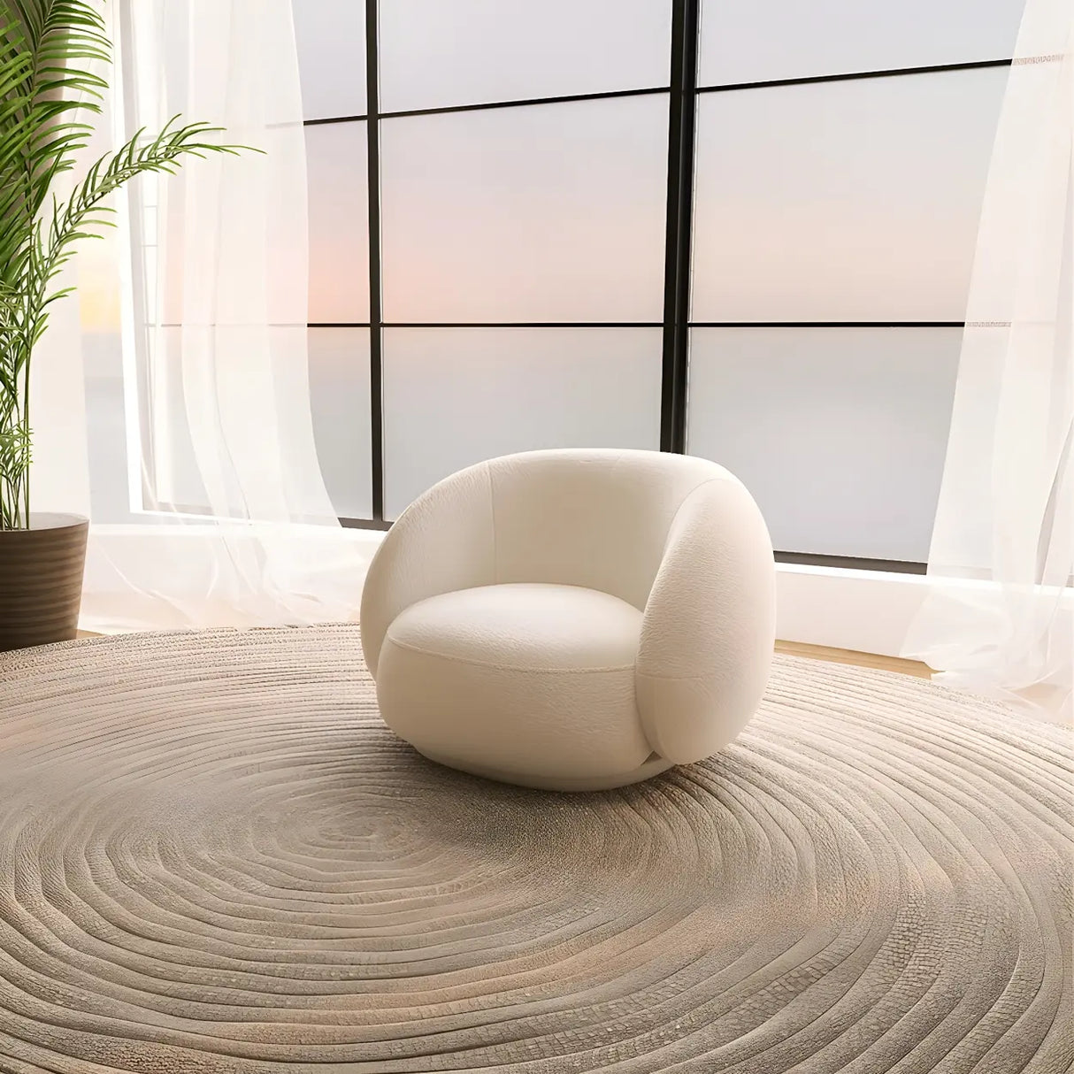 Beige Sherpa Fabric Pillow Memory Foam Seat Fill Sofa Image - 5