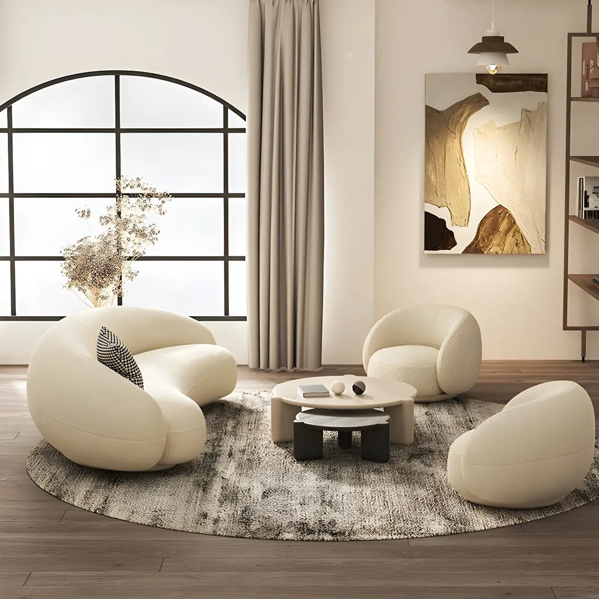 Beige Sherpa Fabric Pillow Memory Foam Seat Fill Sofa Image - 6