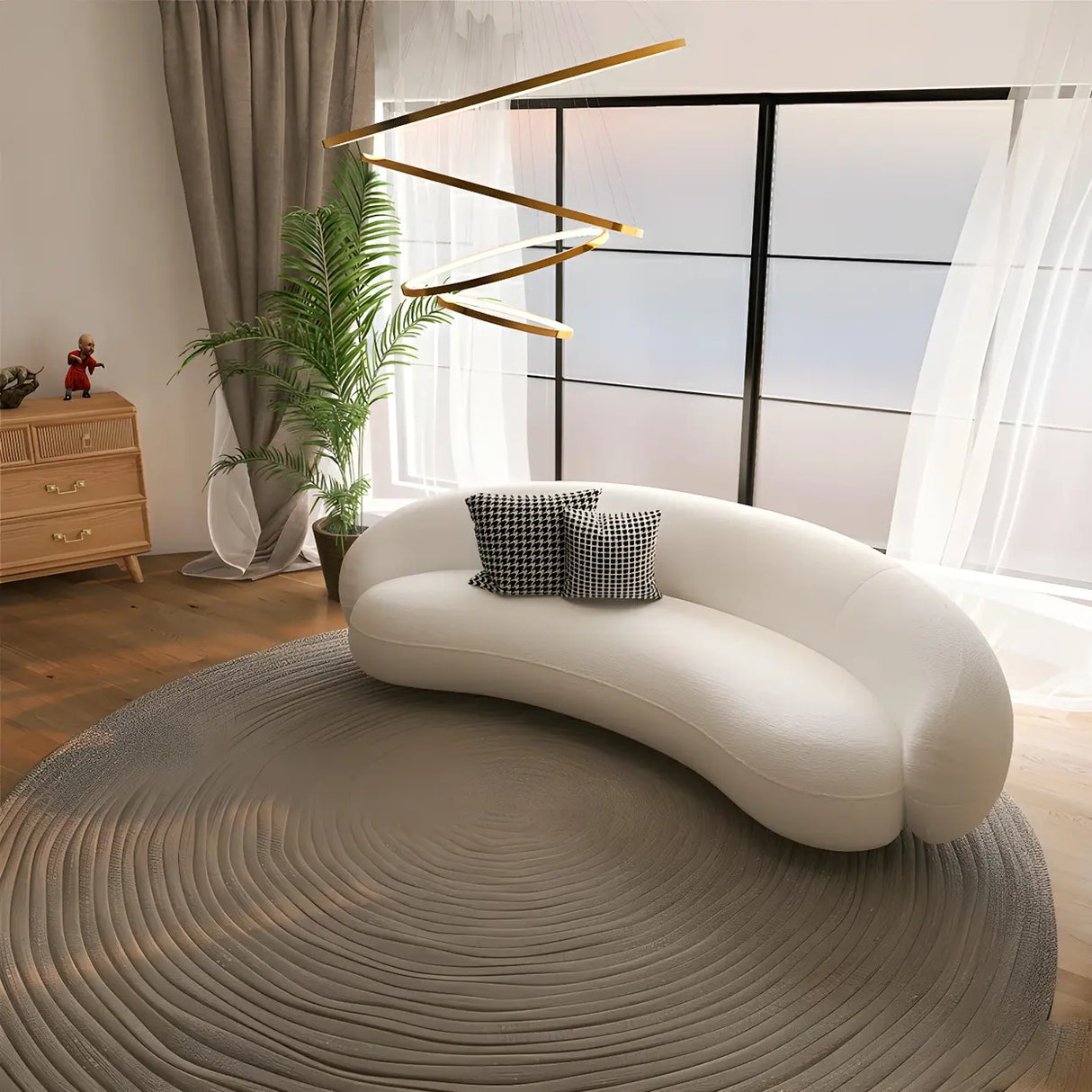 Beige Sherpa Fabric Pillow Memory Foam Seat Fill Sofa Image - 7