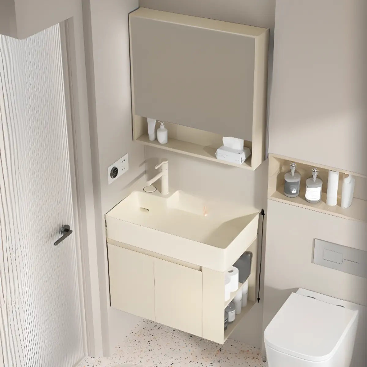 Beige Sink Ceramic Multi-Door Storage Bathroom Vanity Image - 11