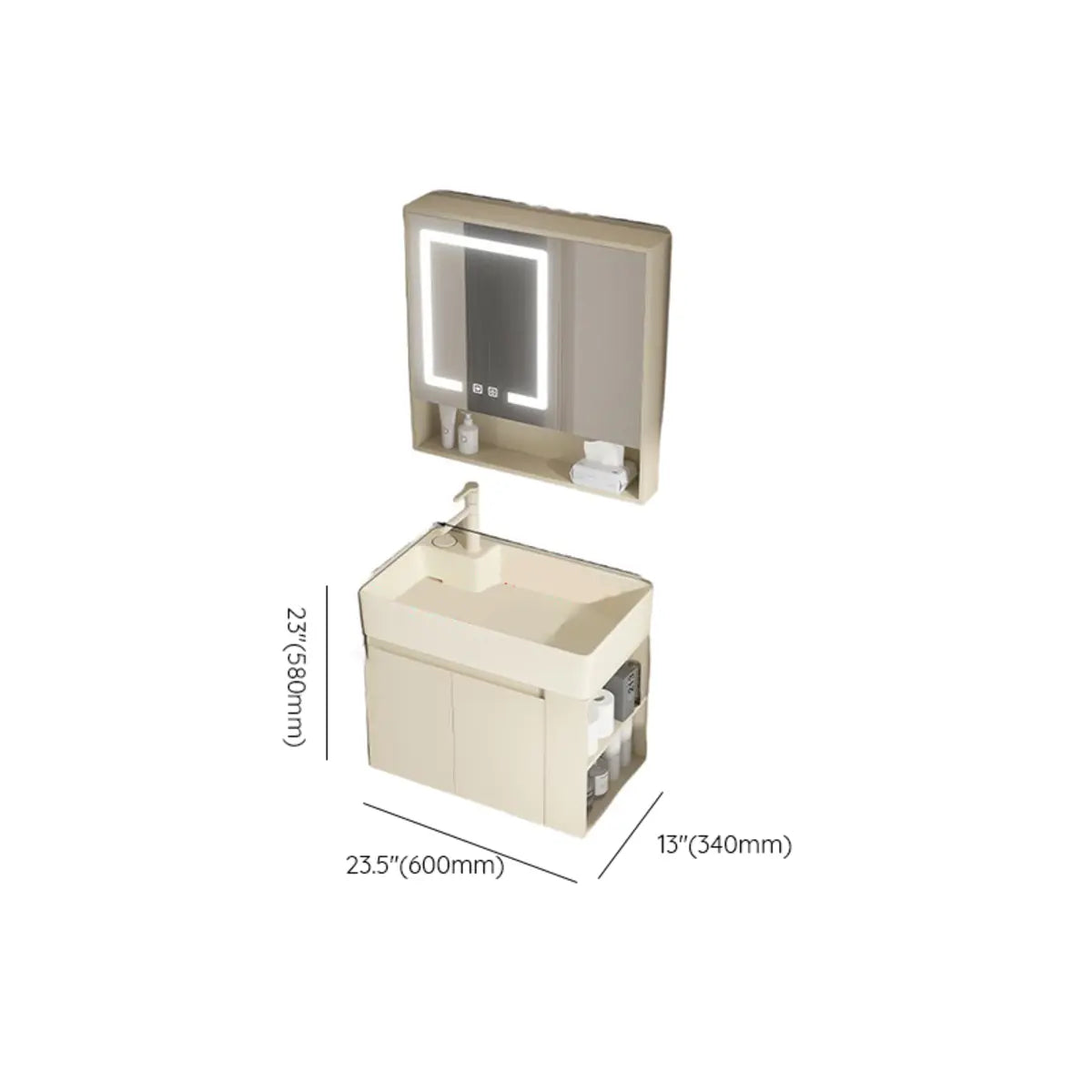 Beige Sink Ceramic Multi-Door Storage Bathroom Vanity Image - 16