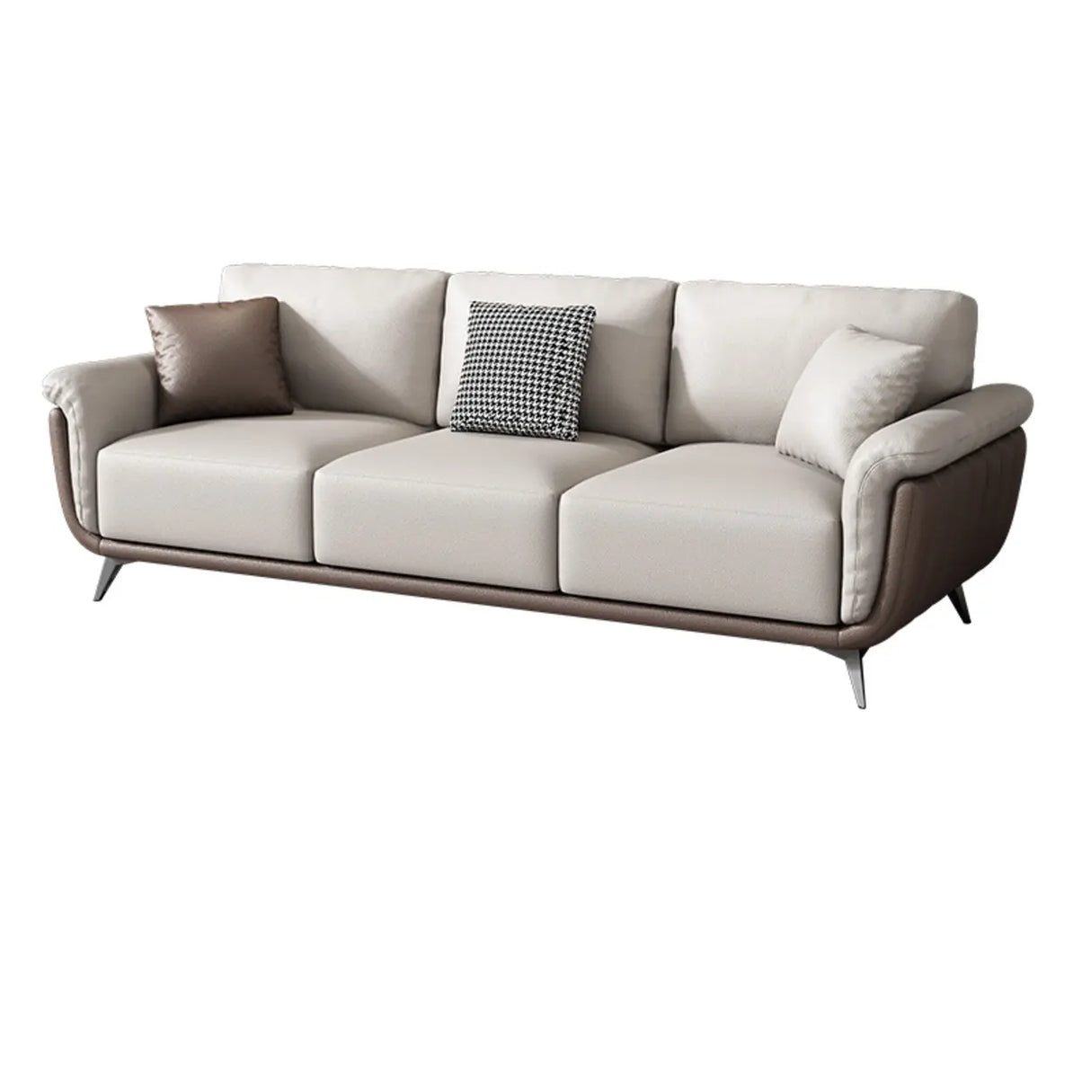 Beige Stain Resistant Leather Flared Arm Wood Leg Sofa Image - 10