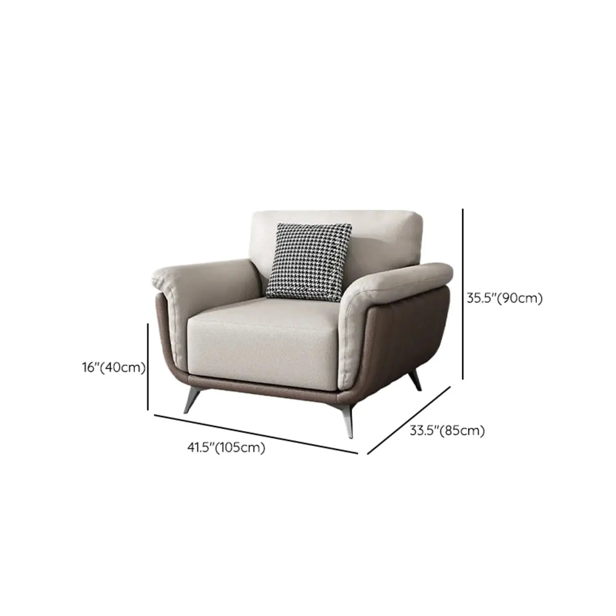 Beige Stain Resistant Leather Flared Arm Wood Leg Sofa