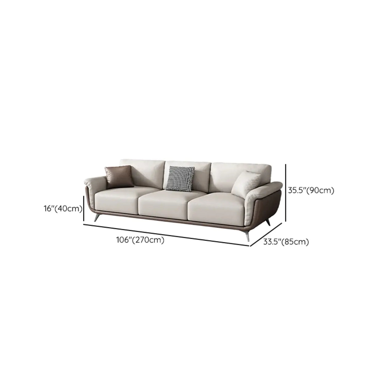 Beige Stain Resistant Leather Flared Arm Wood Leg Sofa Image - 14