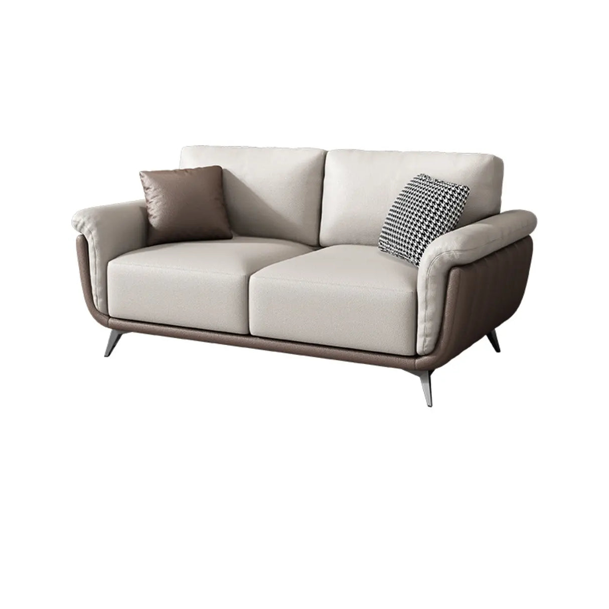 Beige Stain Resistant Leather Flared Arm Wood Leg Sofa Image - 5