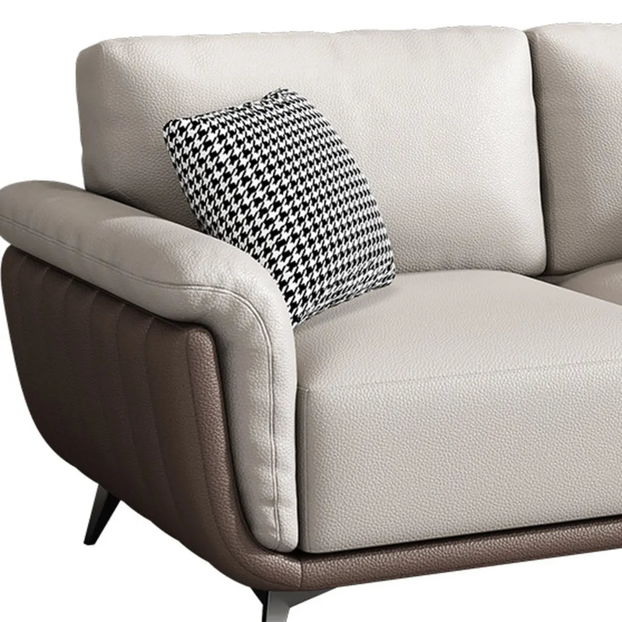 Beige Stain Resistant Leather Flared Arm Wood Leg Sofa Image - 6