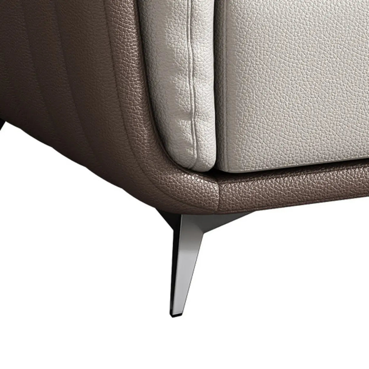 Beige Stain Resistant Leather Flared Arm Wood Leg Sofa Image - 7