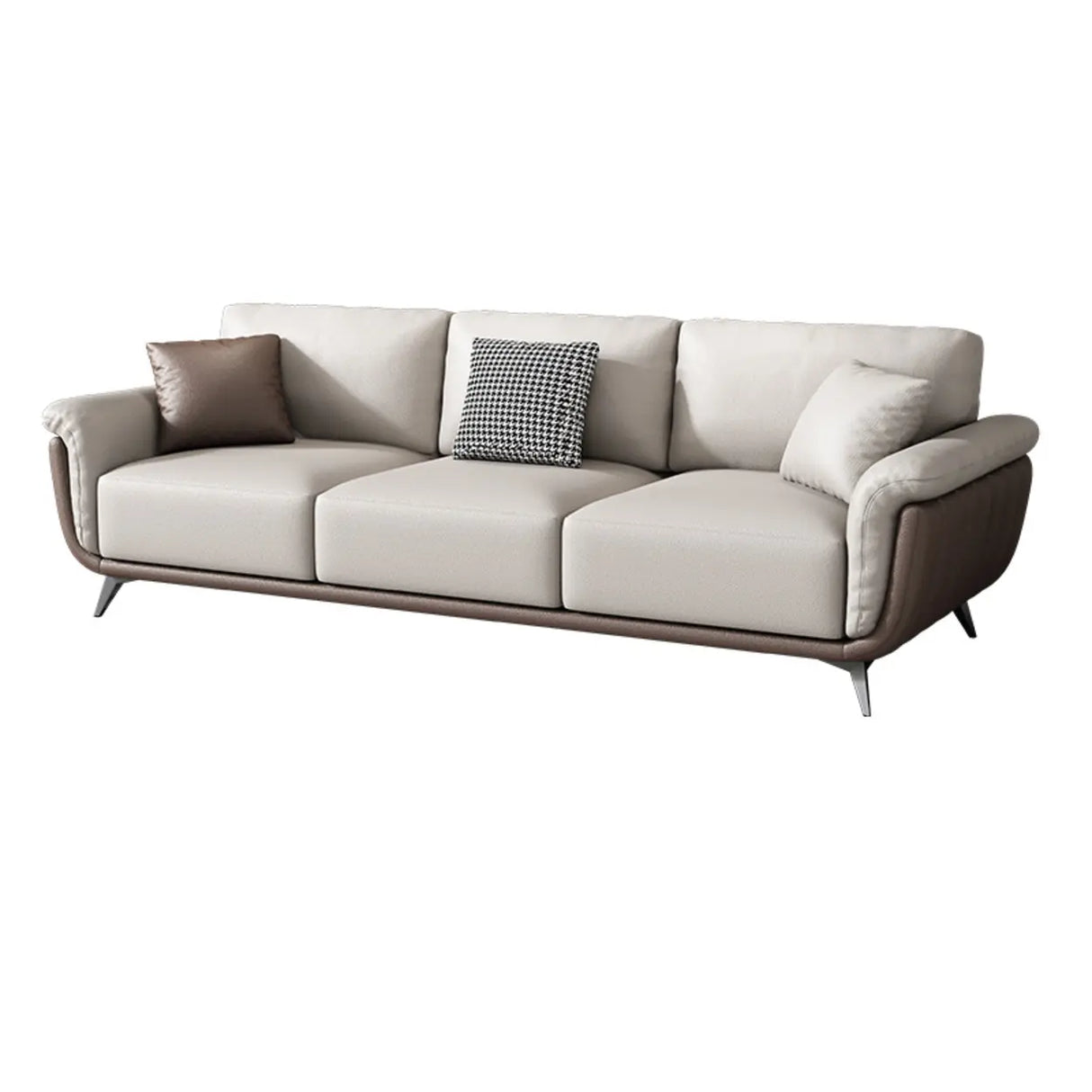 Beige Stain Resistant Leather Flared Arm Wood Leg Sofa Image - 8