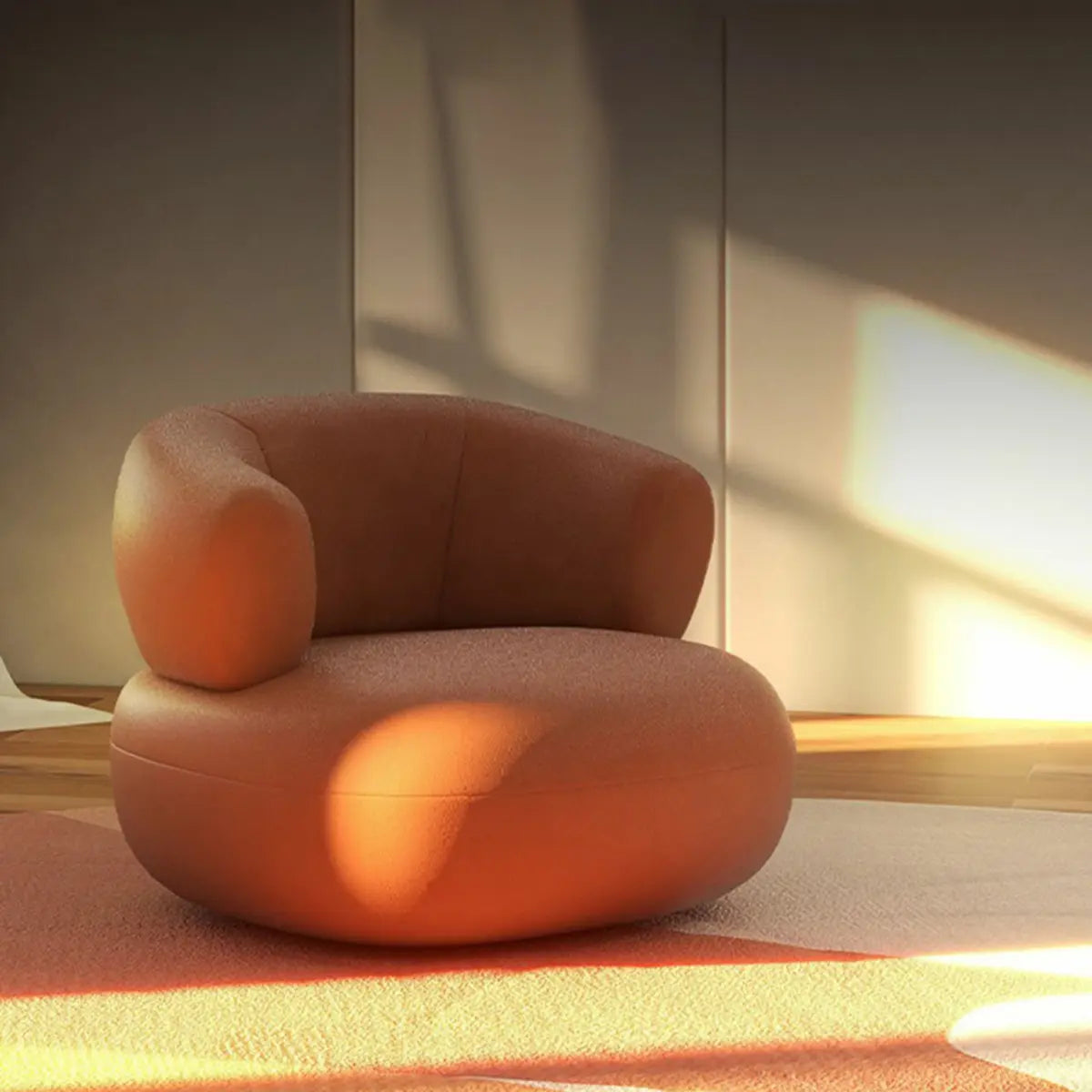 Beige Stain Resistant Round Arm Curved Back Arm Chair Image - 4