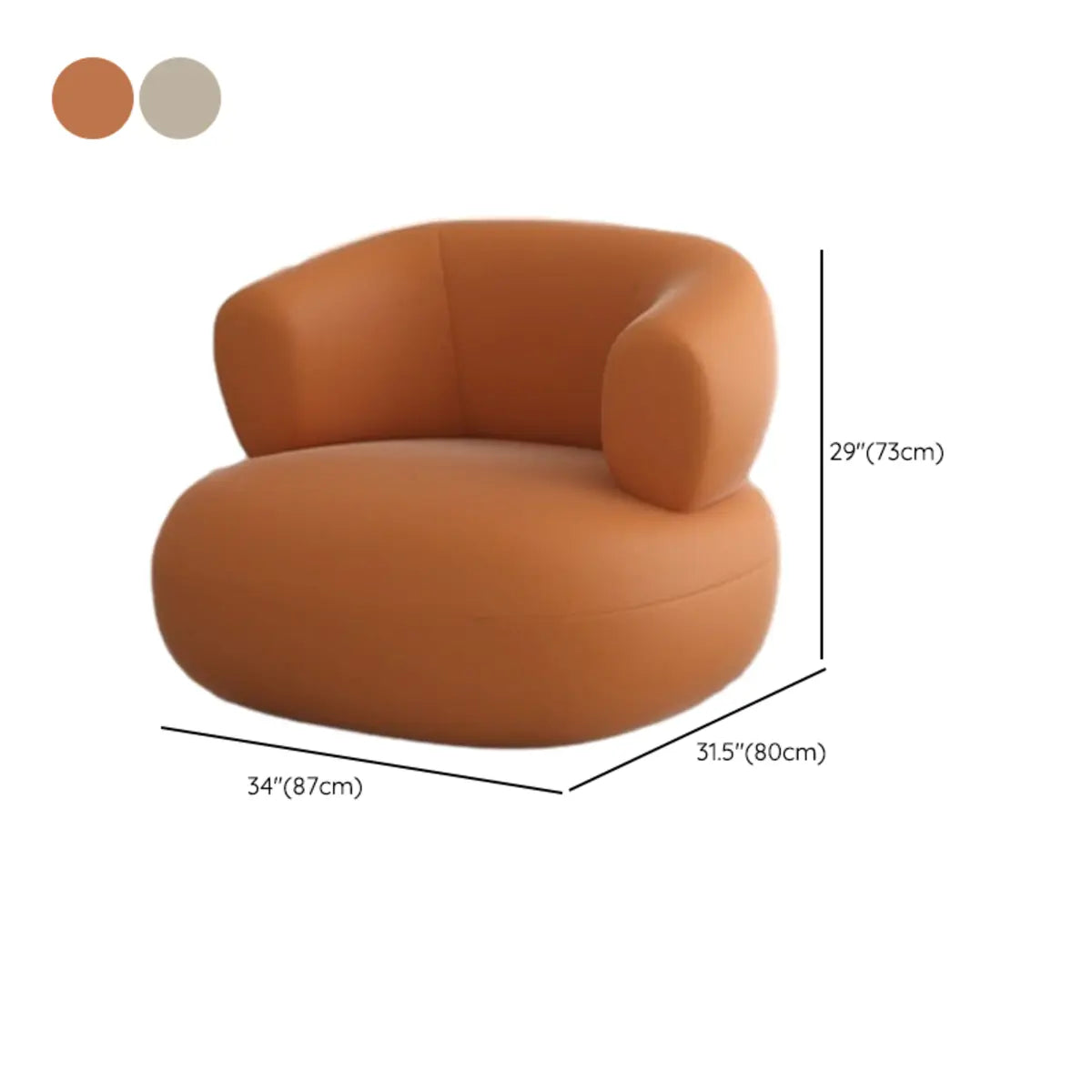 Beige Stain Resistant Round Arm Curved Back Arm Chair