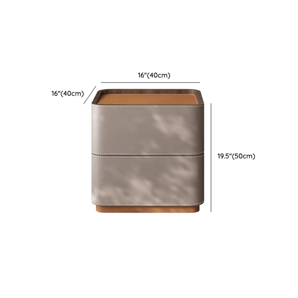 Beige Storage Stand Rounded Faux Leather Nightstand