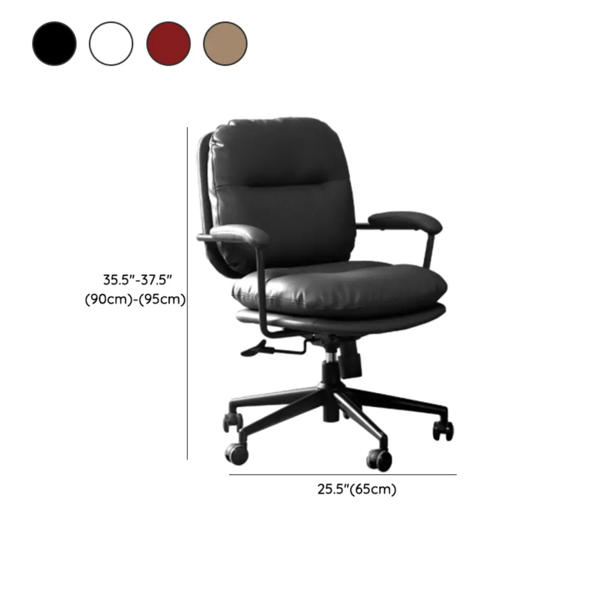 Beige Swivel Ergonomic Leather Office Chair with Wheels