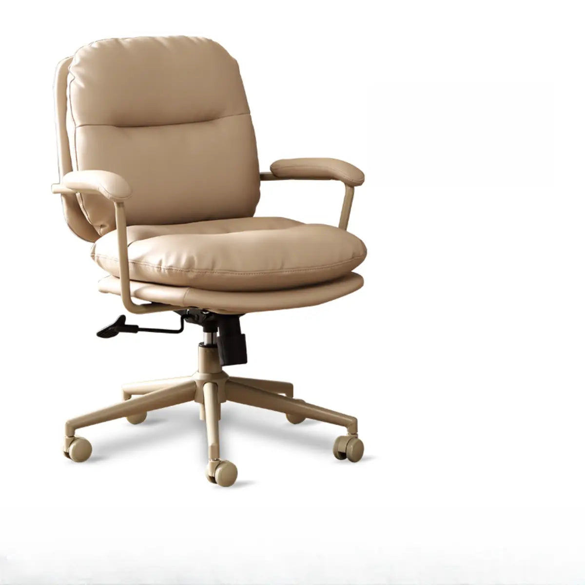 Beige Swivel Ergonomic Leather Office Chair with Wheels Image - 2