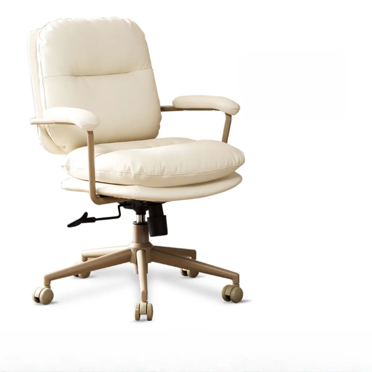 Beige Swivel Ergonomic Leather Office Chair with Wheels Image - 3