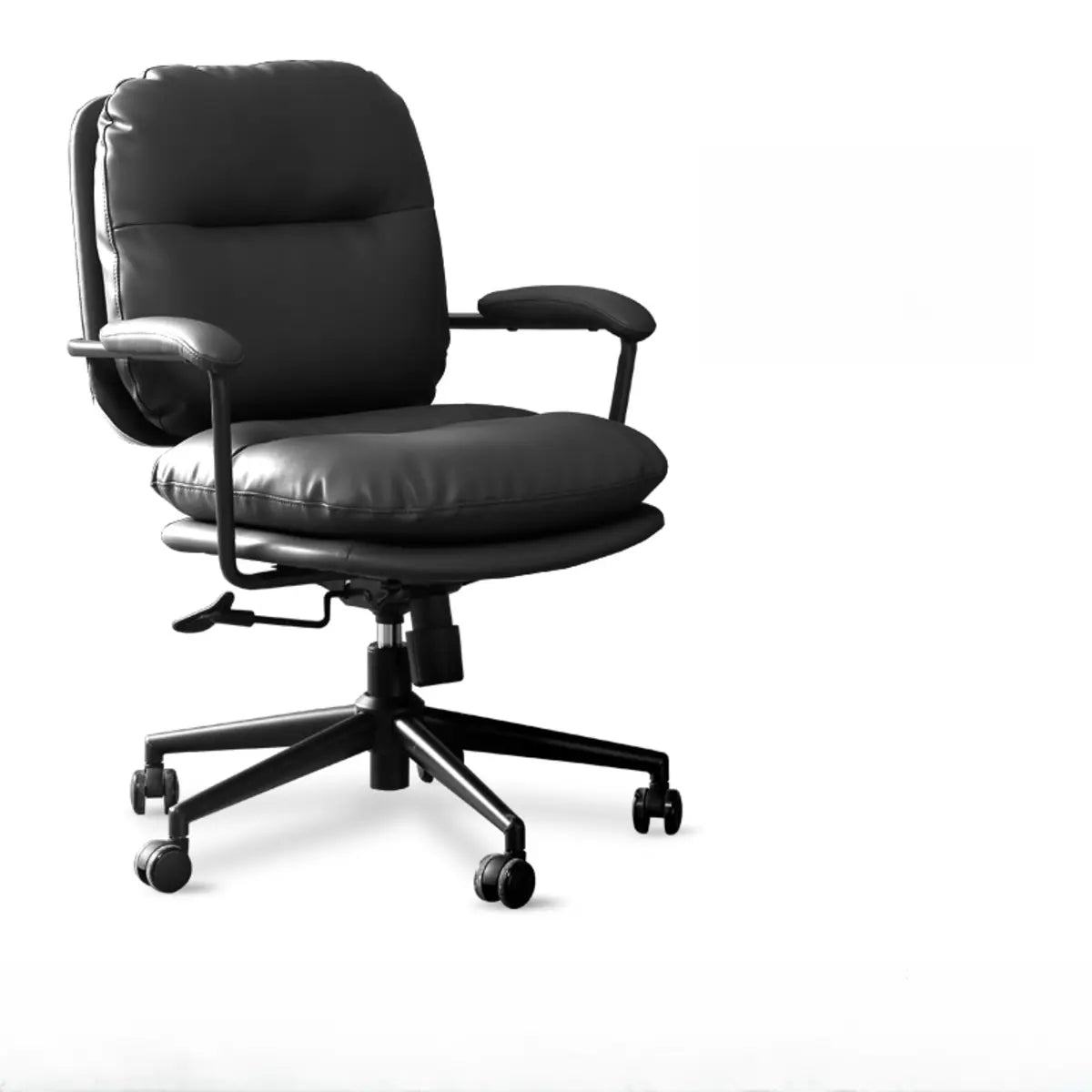 Beige Swivel Ergonomic Leather Office Chair with Wheels Image - 7
