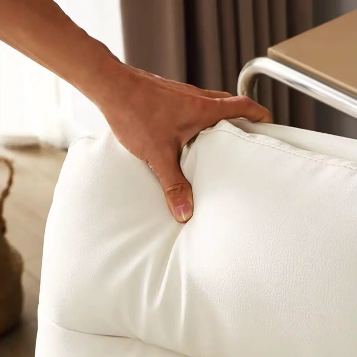 Beige Swivel Ergonomic Leather Office Chair with Wheels Image - 9