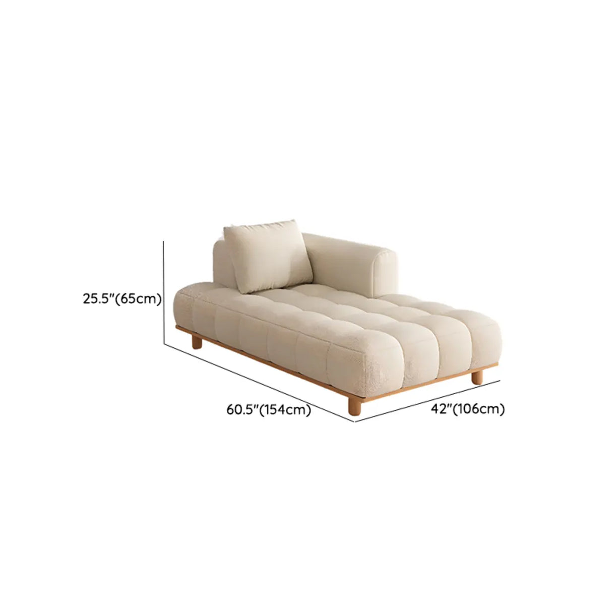 Beige Tufted Fabric Reclining Left-Arm Chaise with Pillow