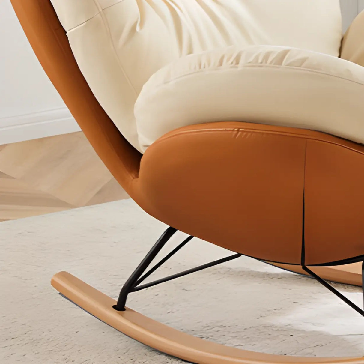 Beige Upholstered Flared Arm Wood Leg Rocking Chair Image - 4