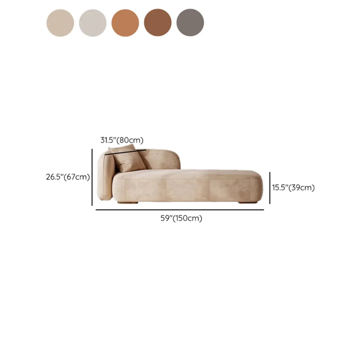 Beige Velvet rectangular Left-Arm Chaise with Pillow