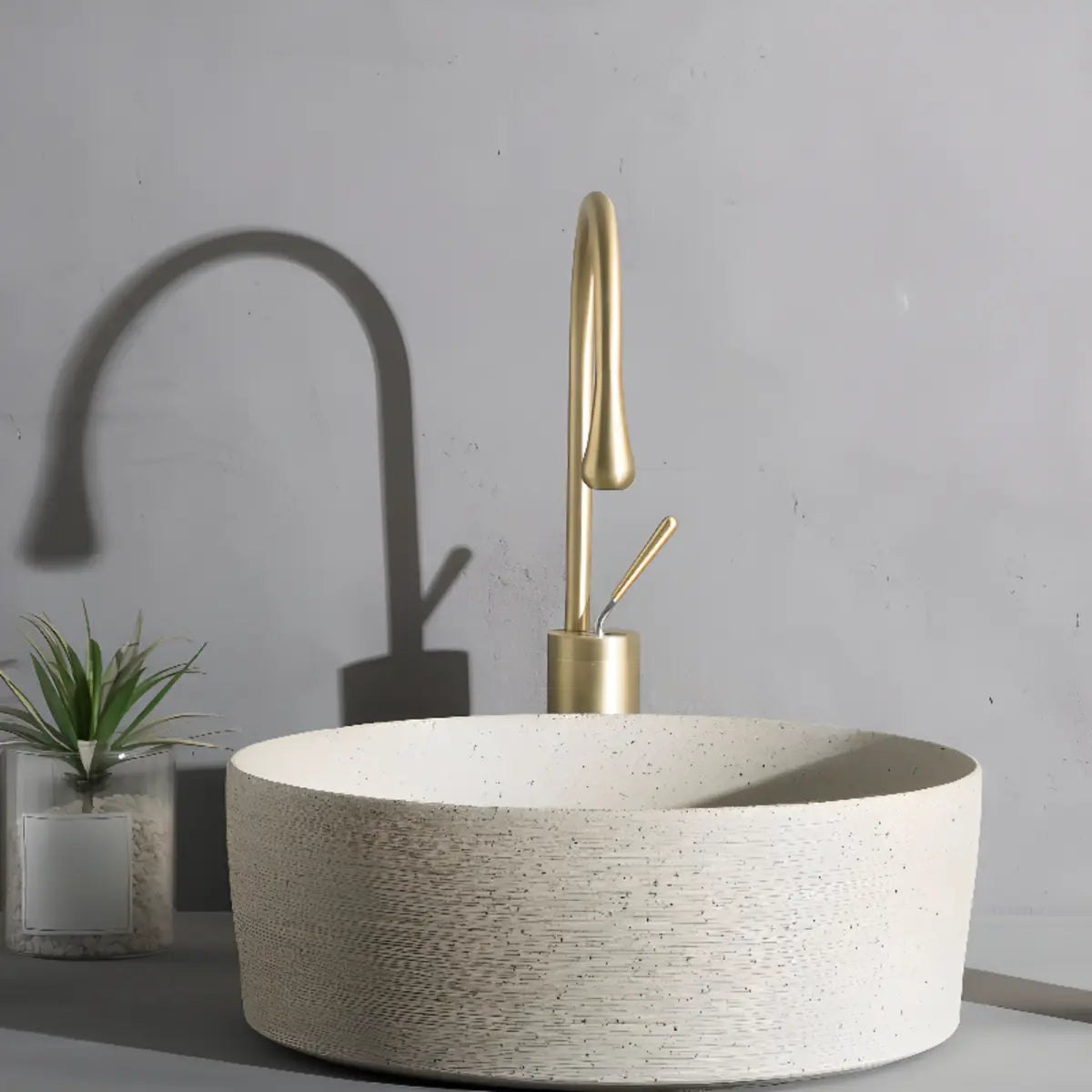 Beige Vitreous China Circular Vessel Sinks with Faucet Image - 5