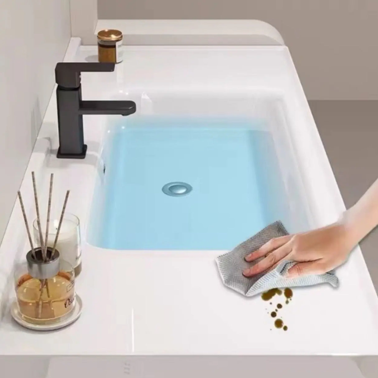 Beige Wall Mounted Sink Storage Bathroom Vanity with Drawers Image - 5