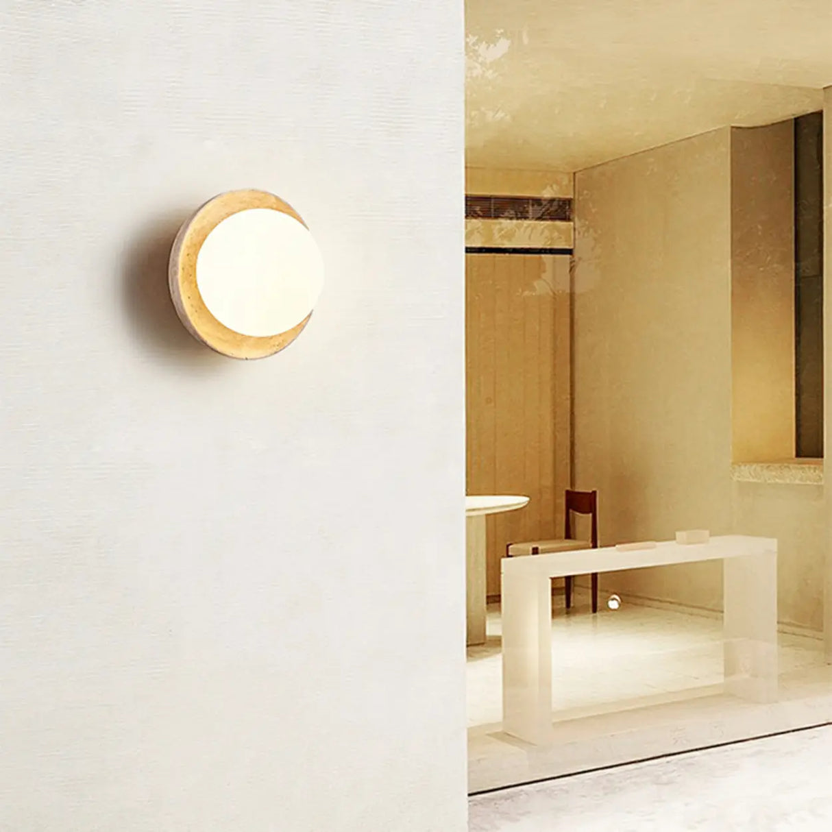 Beige Waterproof Modern Round Stone Outdoor Wall Lamp Image - 10