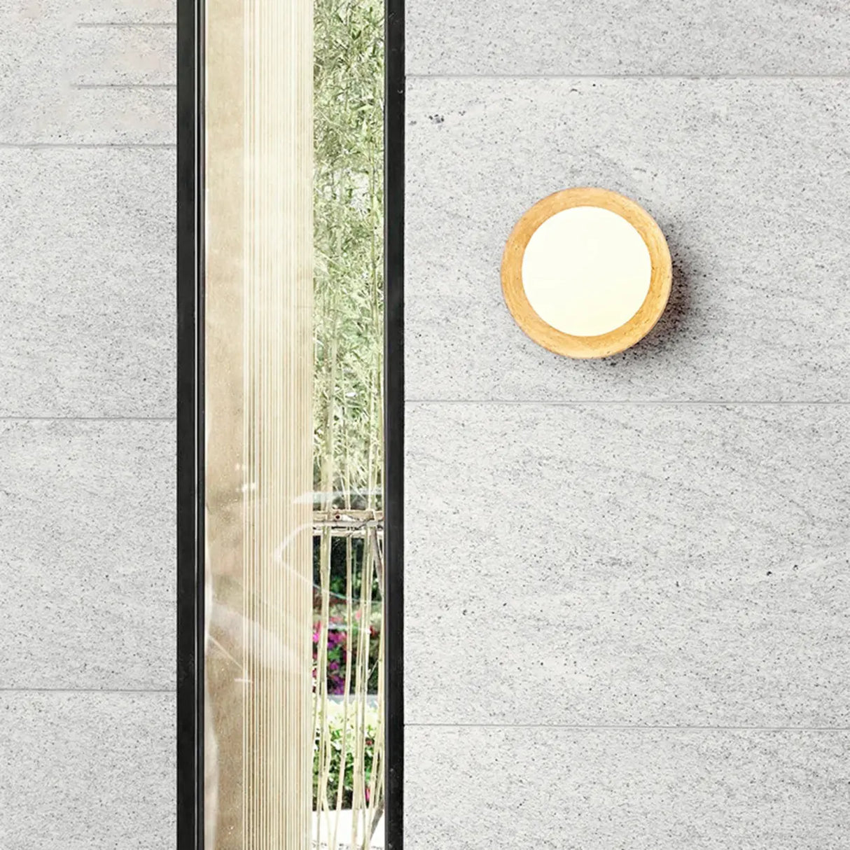 Beige Waterproof Modern Round Stone Outdoor Wall Lamp Image - 3