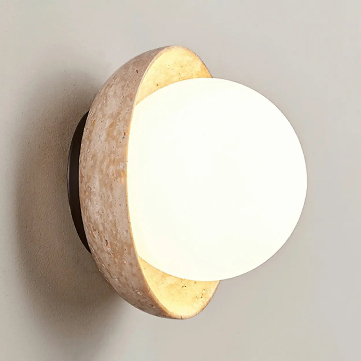 Beige Waterproof Modern Round Stone Outdoor Wall Lamp Image - 7