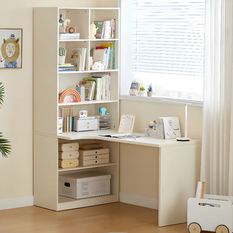 Beige Wood Kids Writing Desk with Hutch and Shelves Image - 1