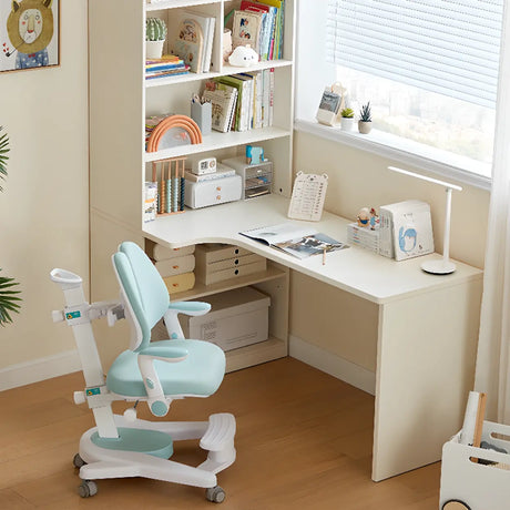 Beige Wood Kids Writing Desk with Hutch and Shelves Image - 2