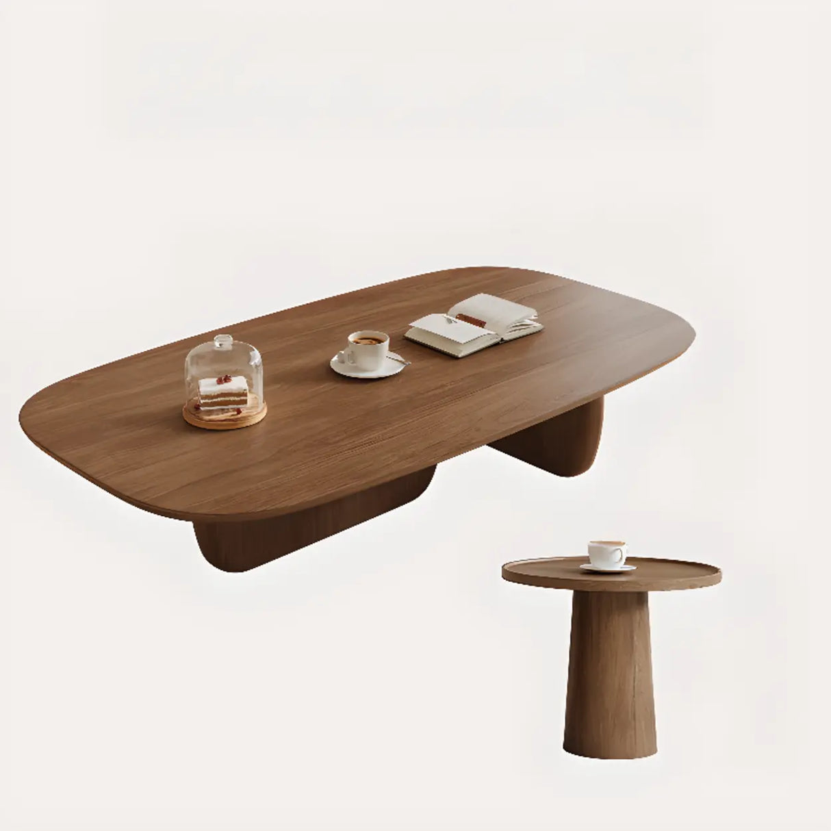 Beige Wood Rectangular Nesting Coffee Table with Drawer Image - 11