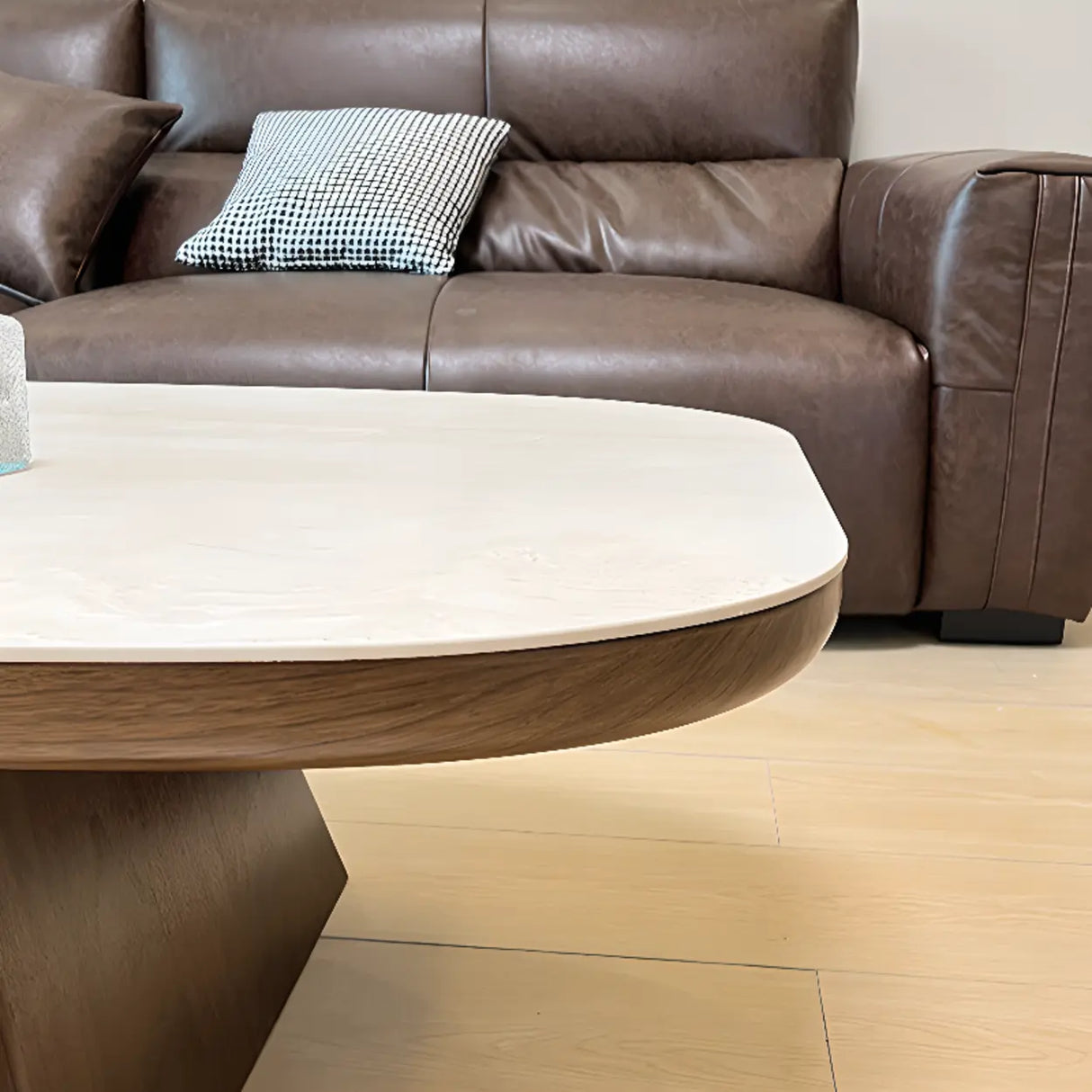 Beige Wood Rectangular Nesting Coffee Table with Drawer Image - 12