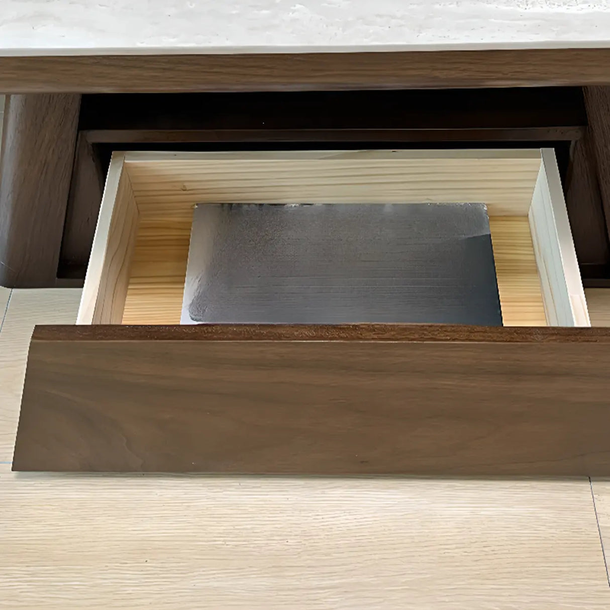 Beige Wood Rectangular Nesting Coffee Table with Drawer Image - 16